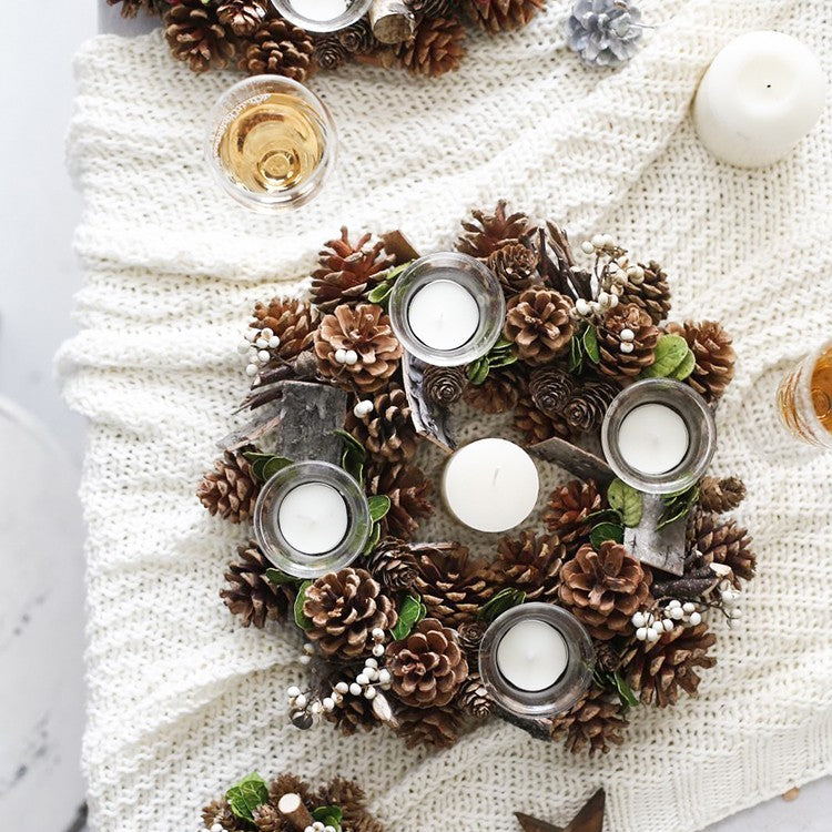 Natural Plant Pine Cone Wreath Candle Holder
