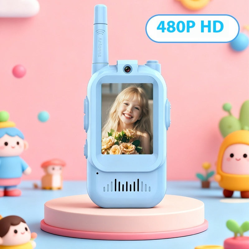 Miniature Wireless Video Walkie-Talkies for Children, Handheld, Two-Pack, Rechargeable.