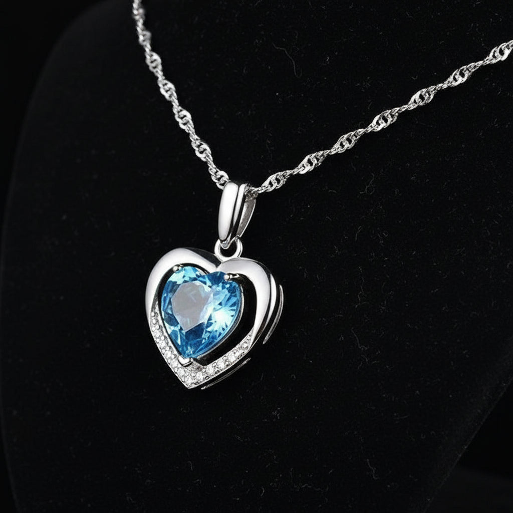 Sterling Silver Necklace for Her - Elegant Blue Pendant Jewelry Gift for Women
