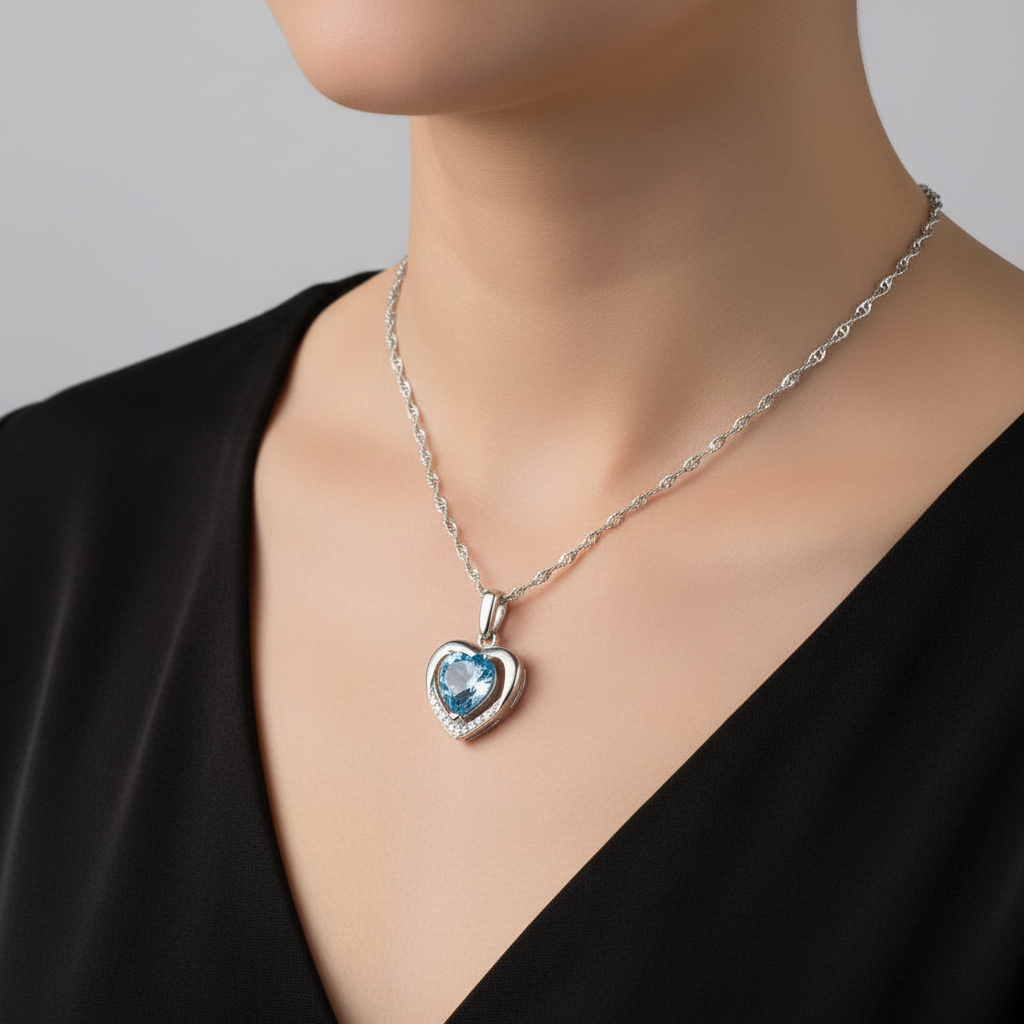 Sterling Silver Necklace for Her - Elegant Blue Pendant Jewelry Gift for Women
