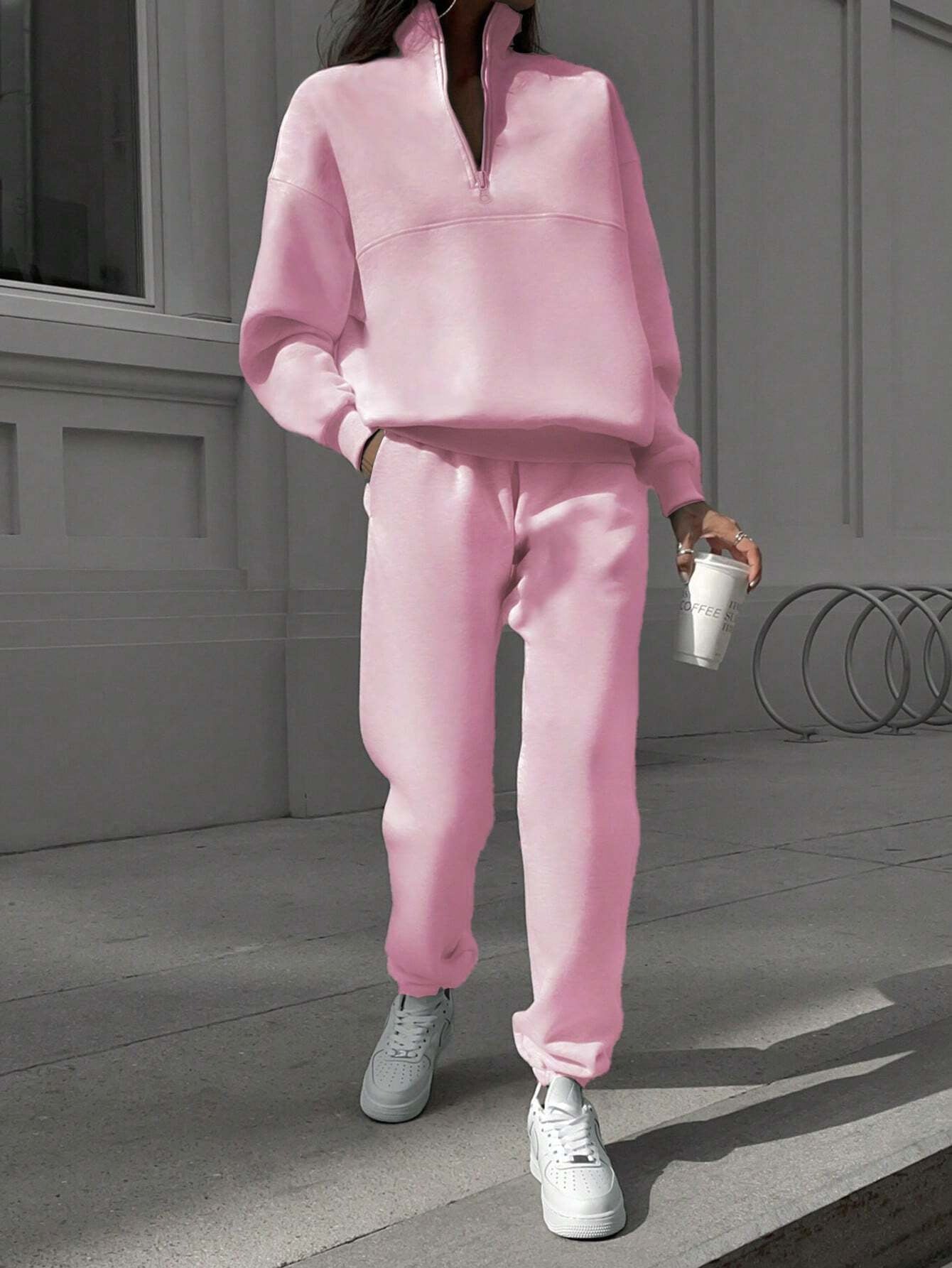 Long-sleeved Sports Sweatshirt Suit Fashion Stand-up Collar Zip-up Top And Elastic Band Trousers With Pocket  Fall Clothing For Women