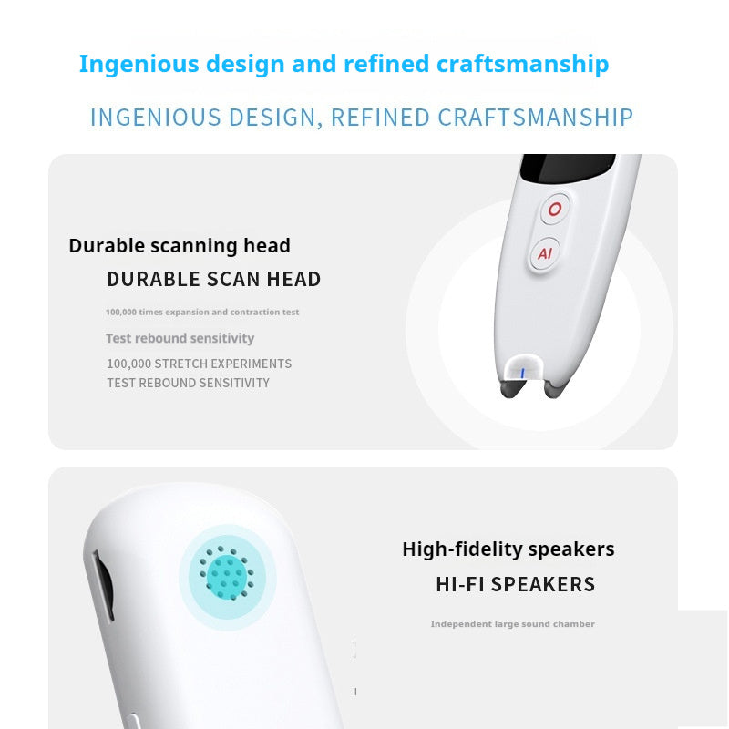 12 language translation device with durable scan head and high-fidelity speakers for accurate communication
