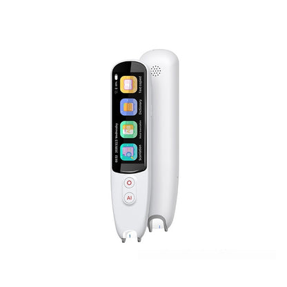12 language translation device featuring a sleek design with touchscreen and speech recognition capabilities