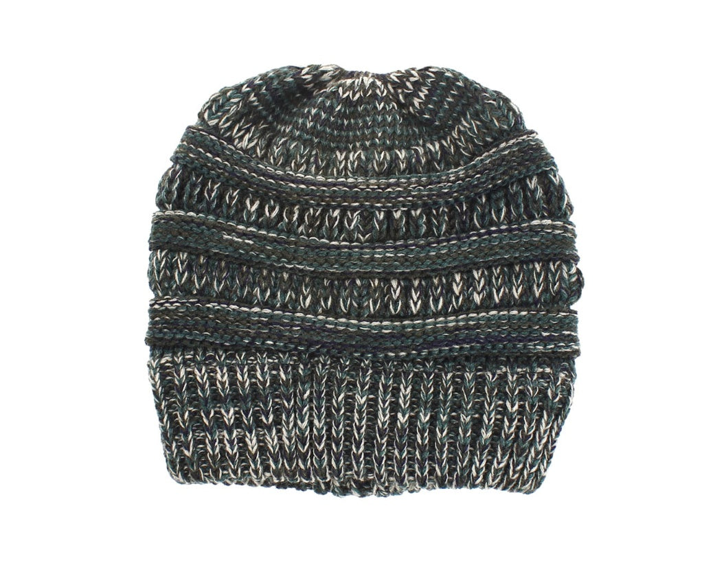 Mixed Color Knitted Wool Hat Ladies Ponytail Hat