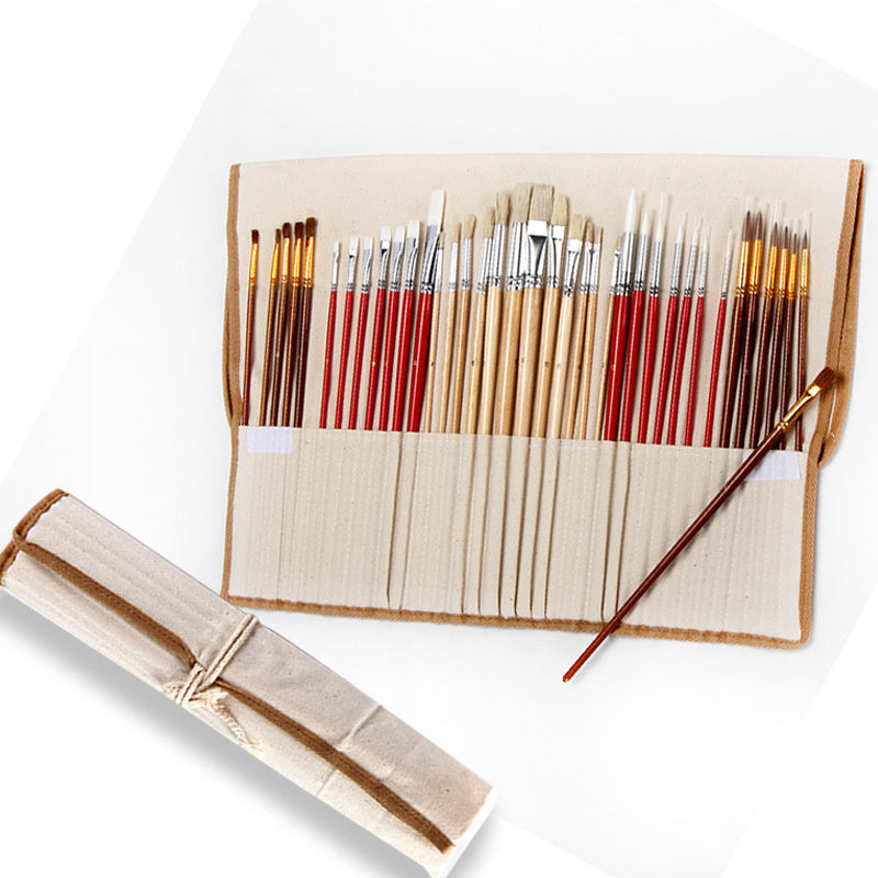 Paint Brush Set,38 Pcs/Set Paint Brushes with Canvas Bag Case Long Wooden Handle Art Supplies for Oil Acrylic Watercolor Painting