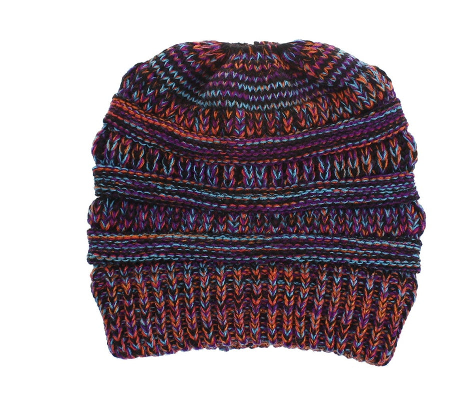 Mixed Color Knitted Wool Hat Ladies Ponytail Hat
