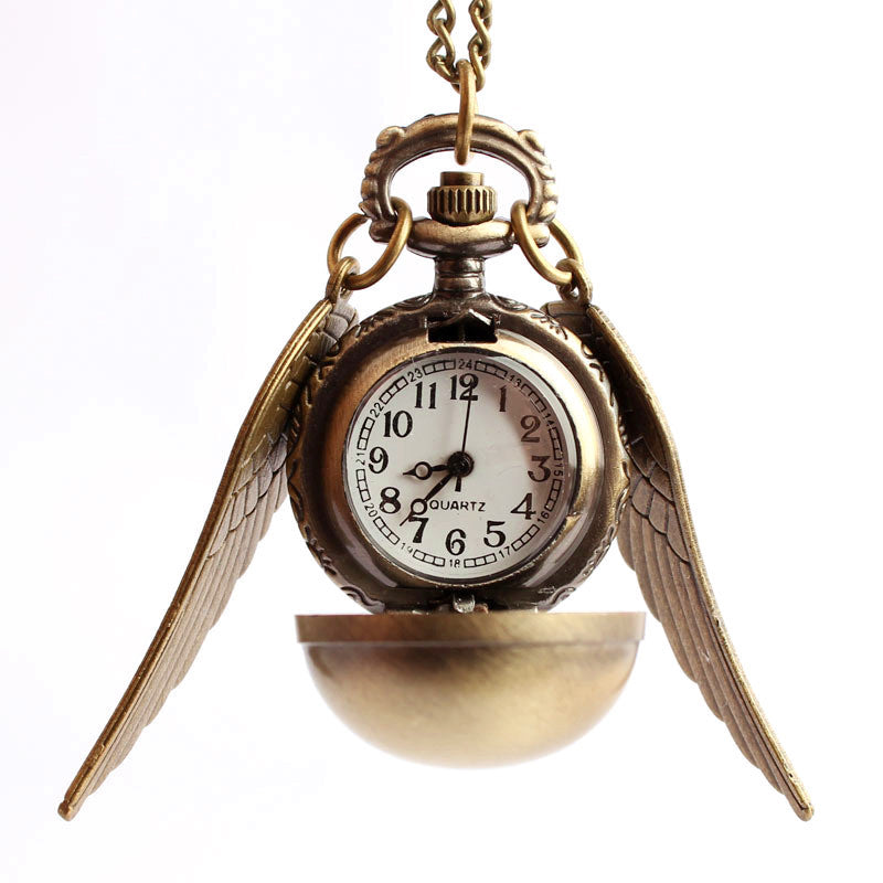 Harry Potter Golden Snitch Necklace - Quidditch Pocket Watch Pendant for Fans