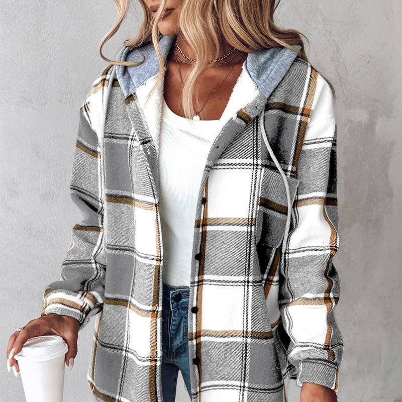 Women's Casual Plaid Hooded Coat for Autumn & Winter