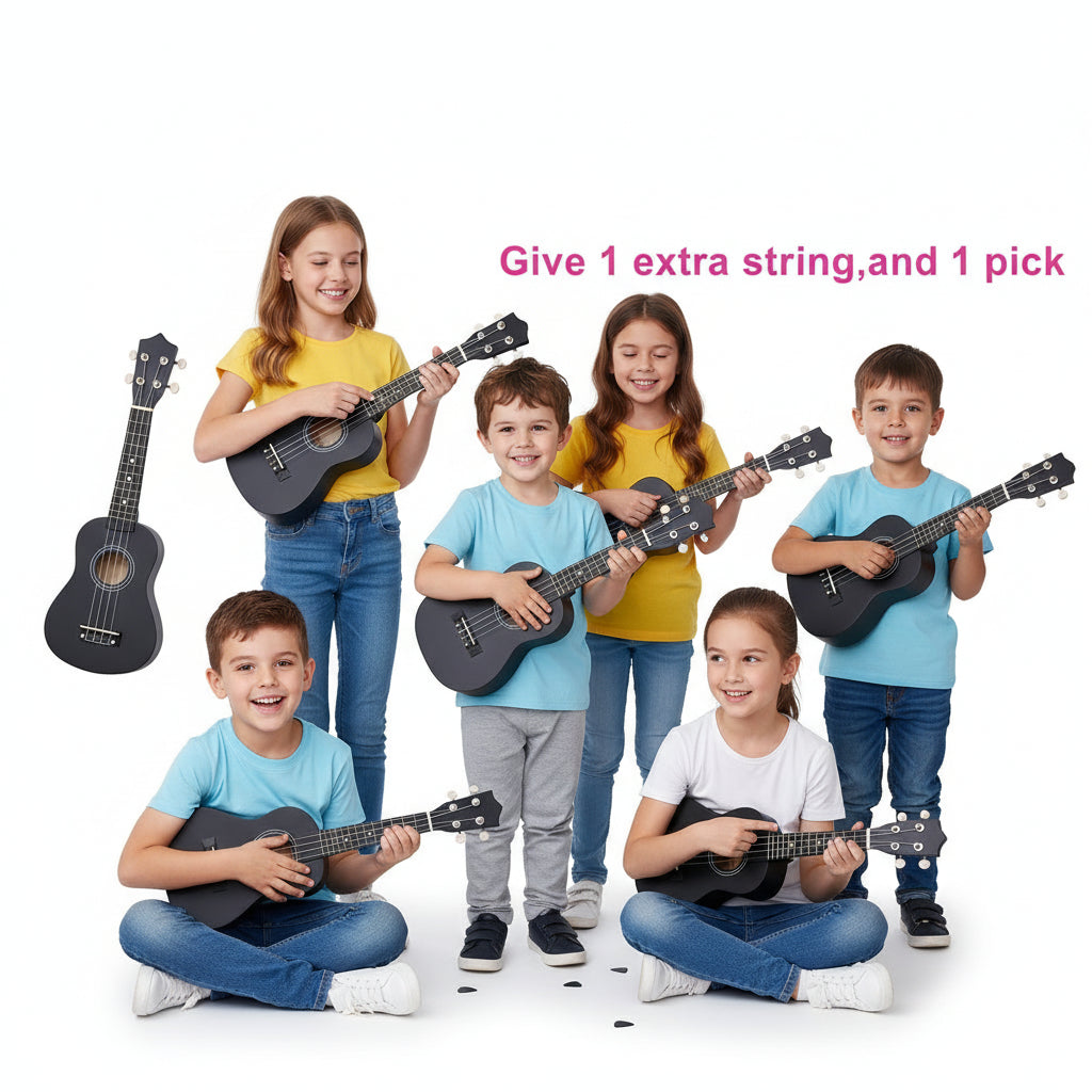 A wooden guitar for children.