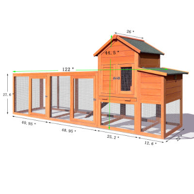 Large Wooden Chicken Coop, Outdoor Chicken Coop With Nest Box, Barbed Wire Poultry Cage