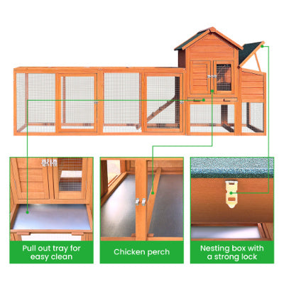 Large Wooden Chicken Coop, Outdoor Chicken Coop With Nest Box, Barbed Wire Poultry Cage
