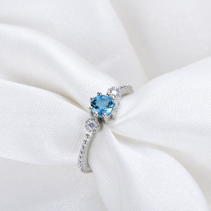 ROMAD Ocean Blue Rhinestone Rings  Gold Silver Rings for Wedding Engagement