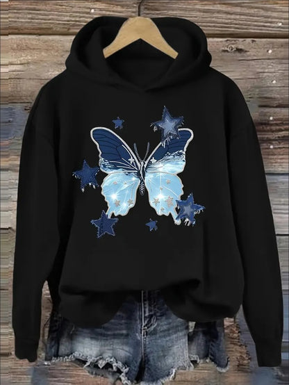 Butterfly Print Hoodie, Casual Hooded Sweatshirt For Winter & Fall, Women's Clothing