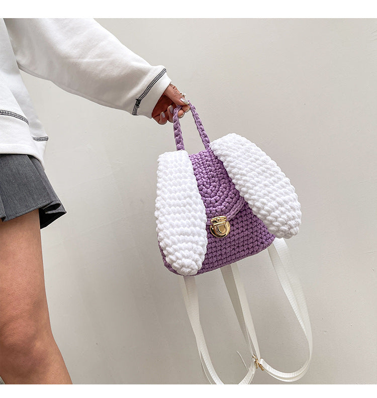 Homemade Hand Knitted Lock Cloth Crochet Big Ear Backpack