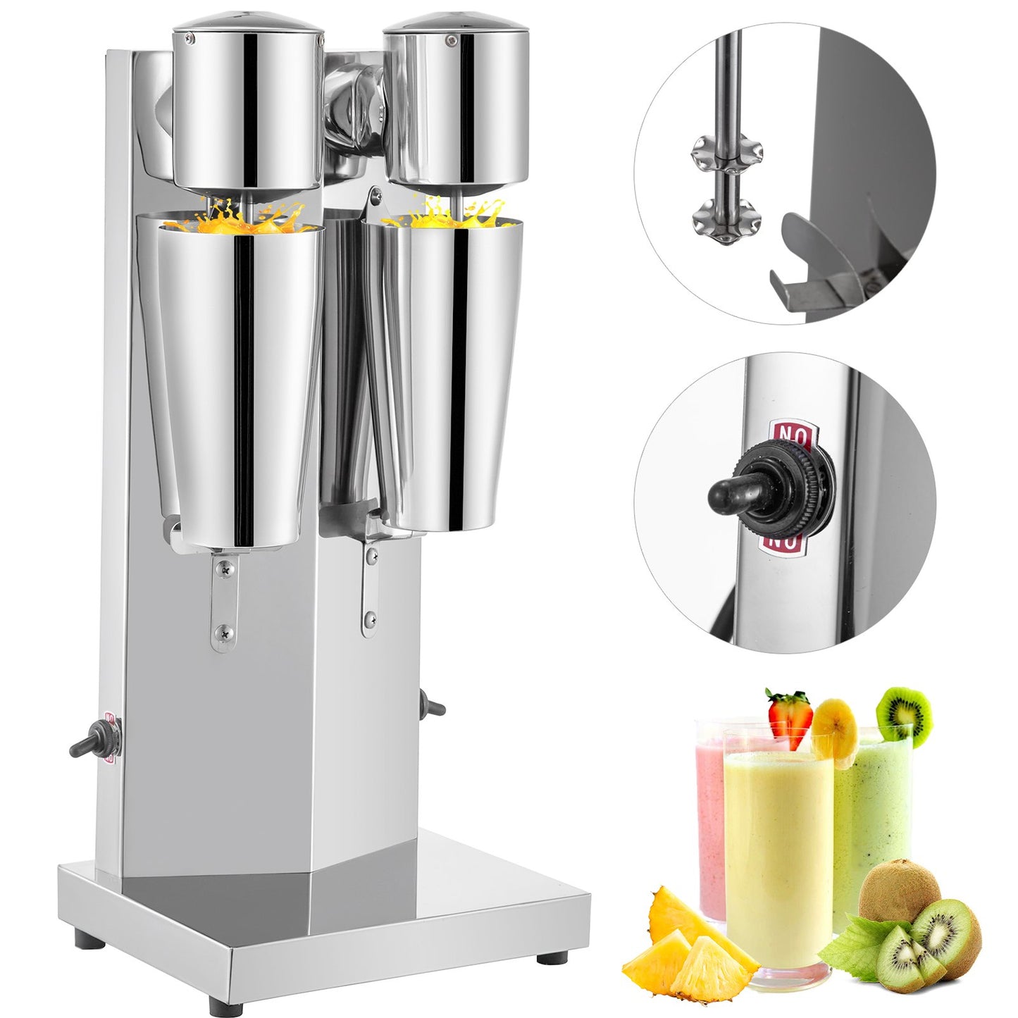 Electric Milkshake Maker Machine - Double Head Stainless Steel Mixer, 180W