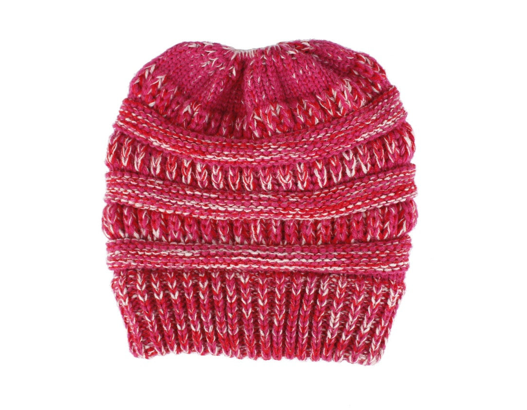 Mixed Color Knitted Wool Hat Ladies Ponytail Hat
