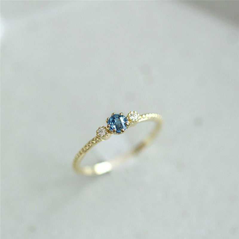 ROMAD Ocean Blue Rhinestone Rings  Gold Silver Rings for Wedding Engagement
