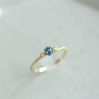 ROMAD Ocean Blue Rhinestone Rings  Gold Silver Rings for Wedding Engagement