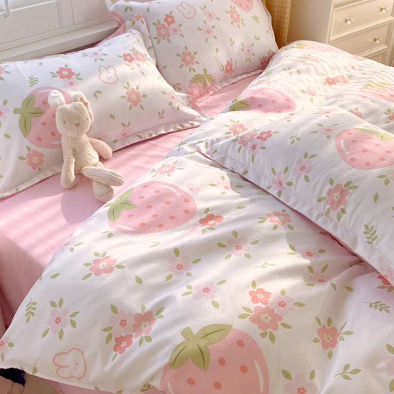 3 Piece Strawberry Duvet Cover Set Strawberry Print Bedding