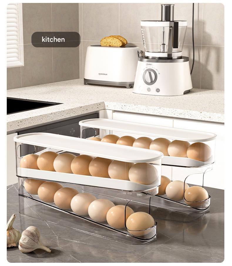 Slide-Out Egg Tray Refrigerator Side Door Automatic Egg Dispenser Kitchen Countertop Egg Storage
