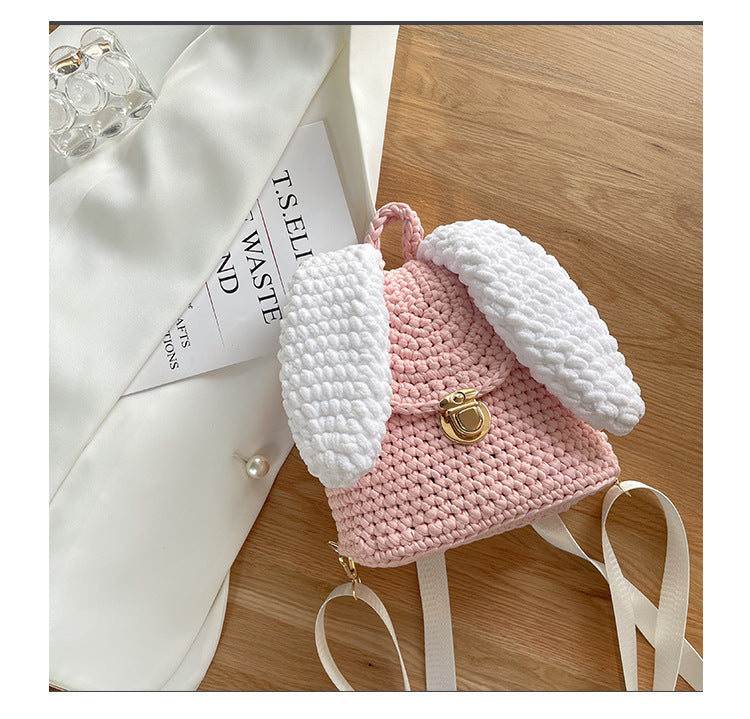 Homemade Hand Knitted Lock Cloth Crochet Big Ear Backpack