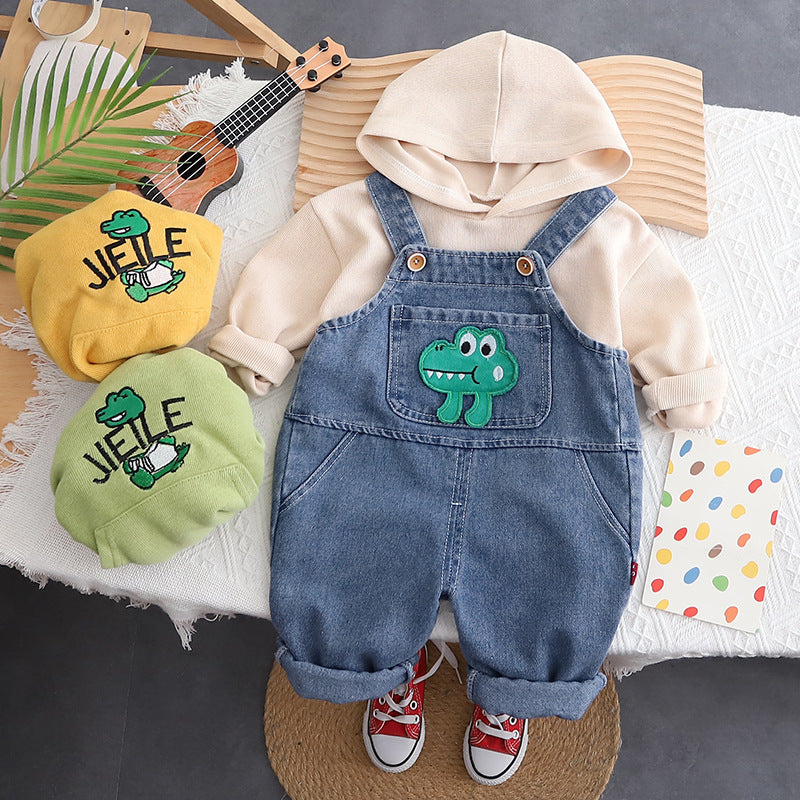 Baby Fall Two-Piece Outfit: Hooded Top and Overalls Set