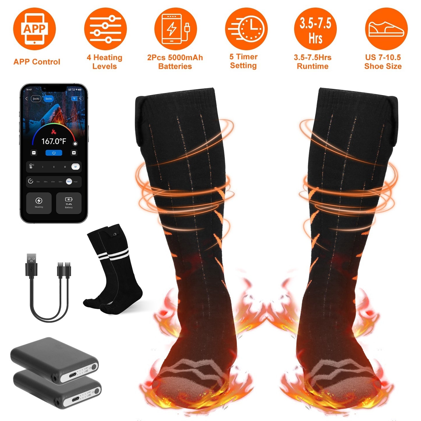 Stay Warm All Winter: App-Controlled Rechargeable Heated Socks for Men & Women