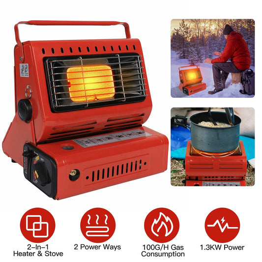 2 In 1 Portable  Outdoor Butane Gas Heater &  Cooking Stove Cooker For Camping Fishing RV