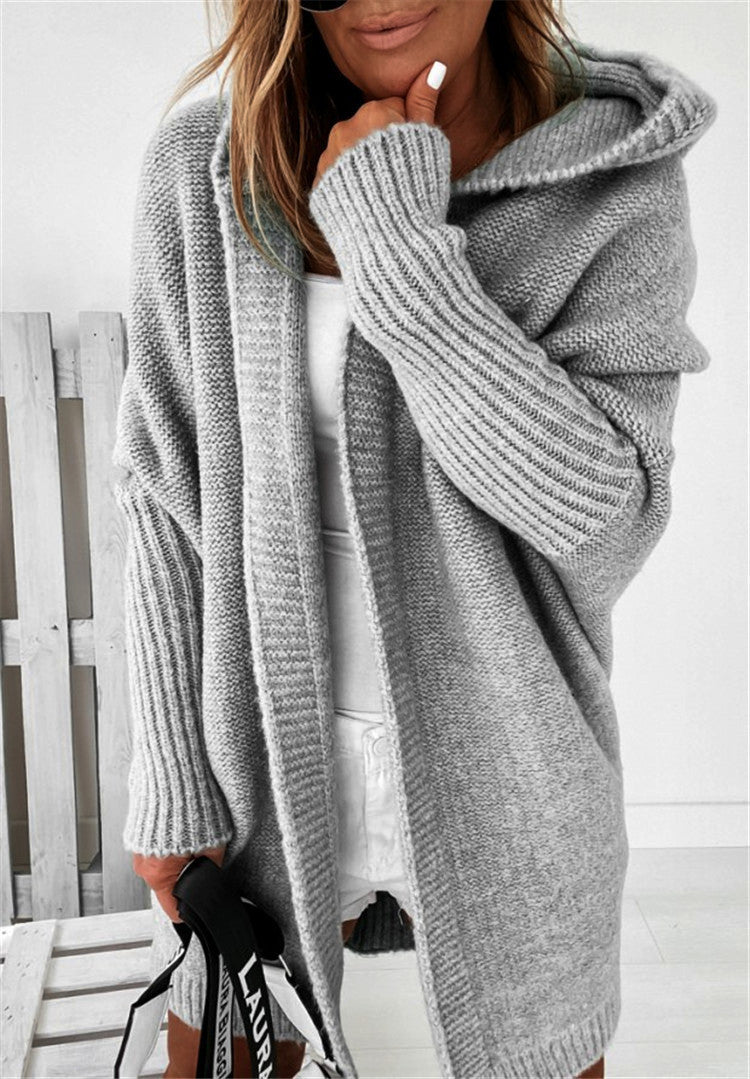 Women's Solid Color Hooded Cardigan Sweater