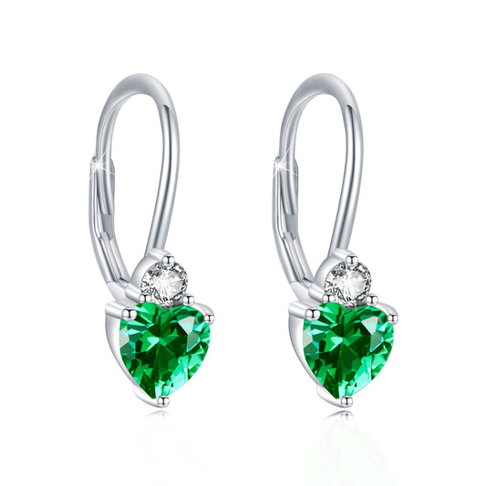 925 Sterling Silver Heart Earrings - Hypoallergenic Zirconia Birthstone Jewelry for Women