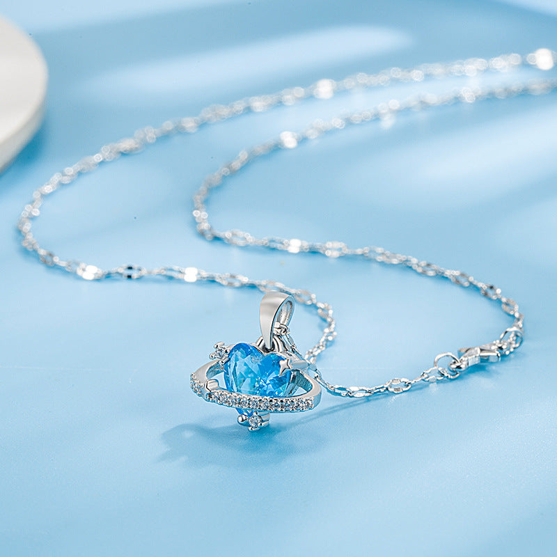 Ice Blue Heart Zircon Necklace - Elegant Love Pendant