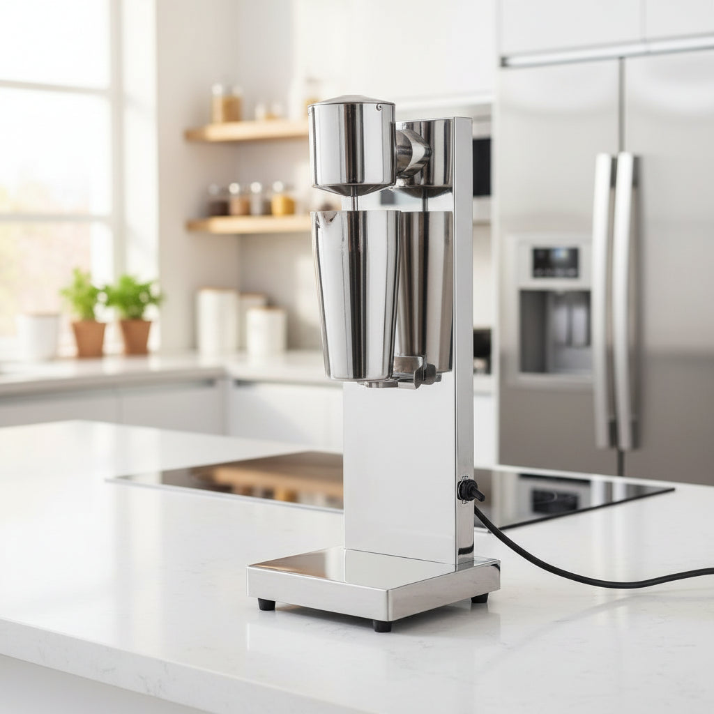 Electric Milkshake Maker Machine - Double Head Stainless Steel Mixer, 180W