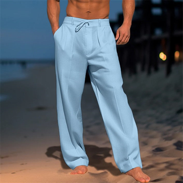 Men's Wide-Leg Drawstring Pants with Pockets