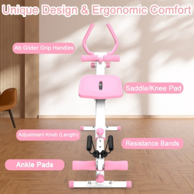 Sheila Merchandise 4-in-1 ab workout equipment row machine in pink with ergonomic design and resistance bands