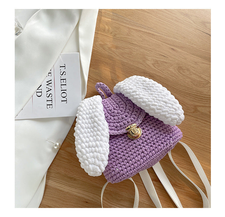 Homemade Hand Knitted Lock Cloth Crochet Big Ear Backpack