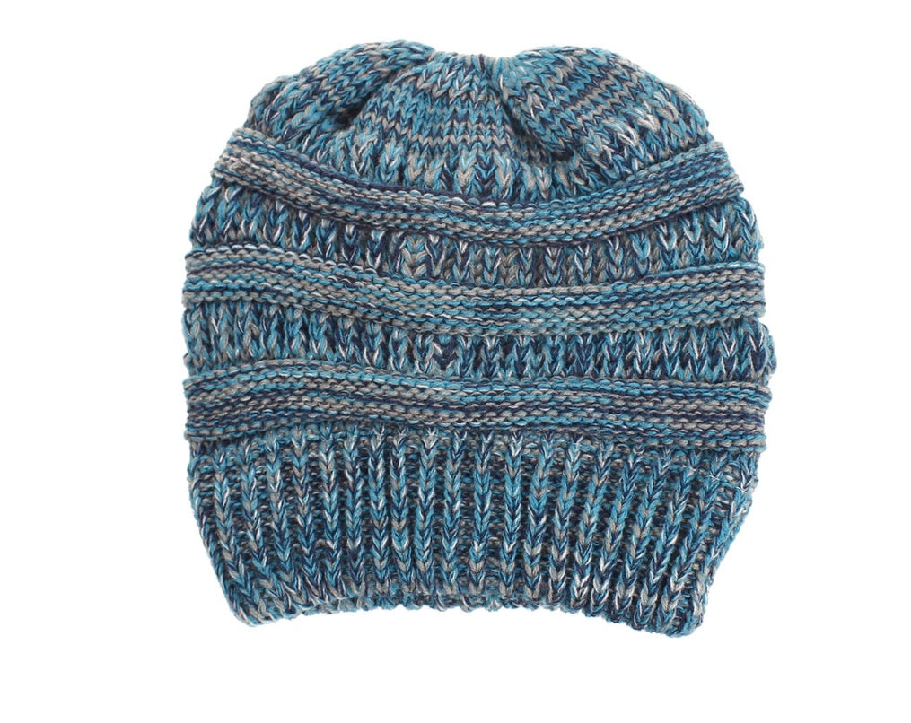 Mixed Color Knitted Wool Hat Ladies Ponytail Hat