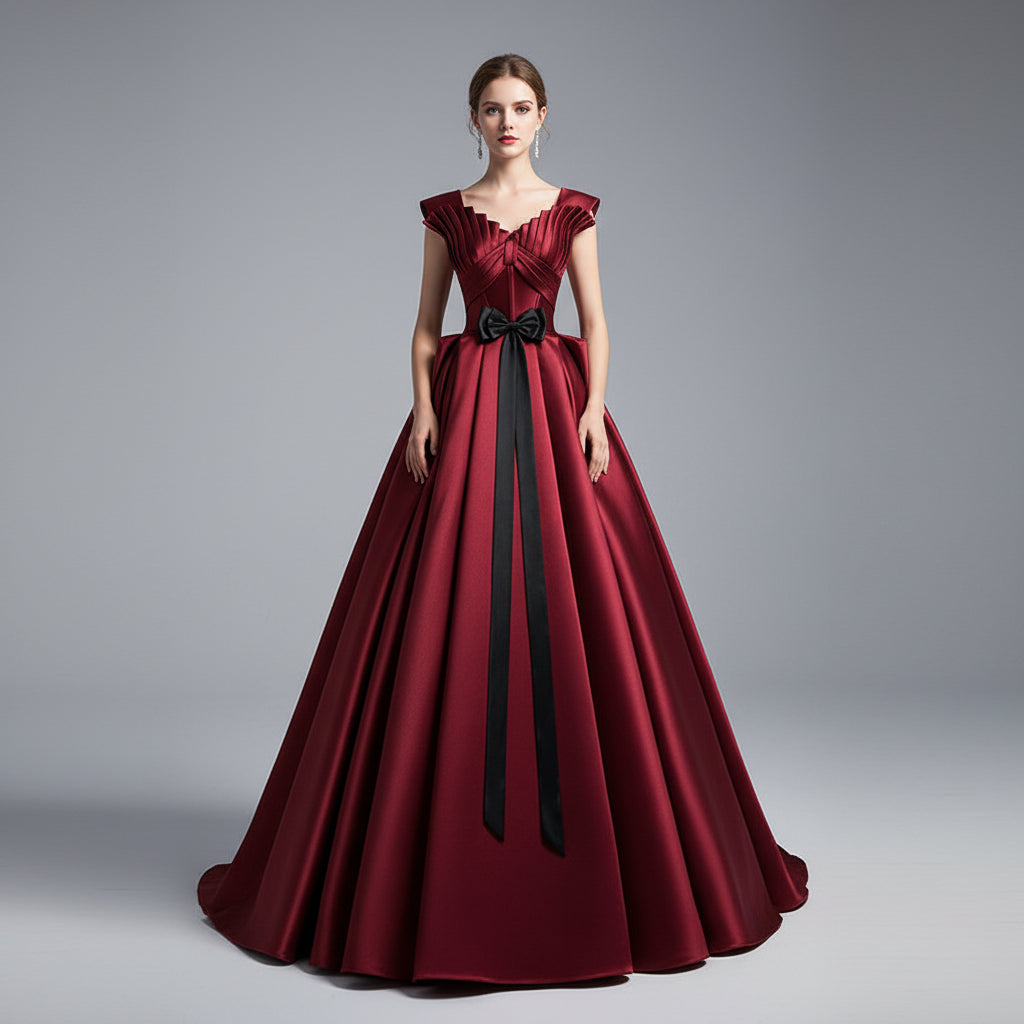 Women's Bride Host Red Dress Satin Wedding Dress