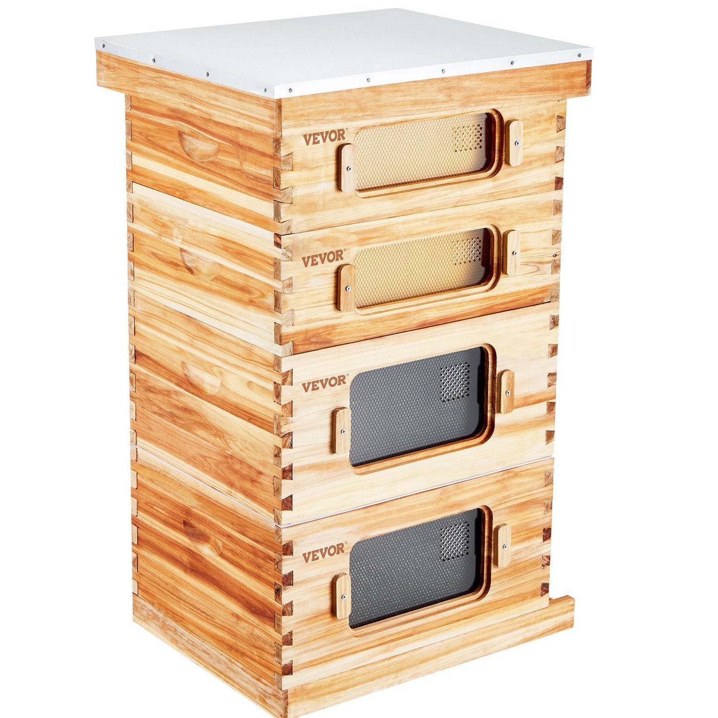 The Bee Hive 40 Frame Starter Kit includes beeswax-coated cedar wood, two deep, and two medium bee boxes.