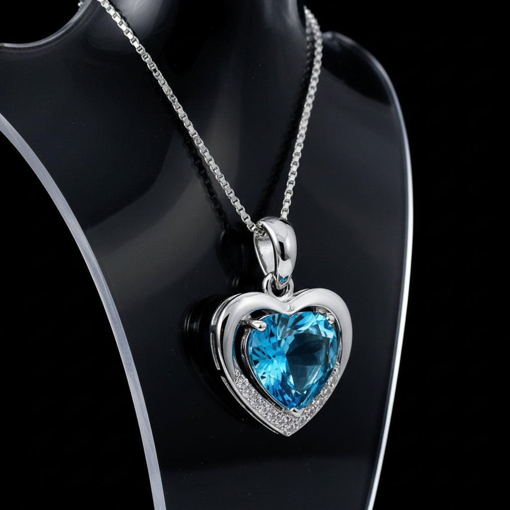 Sterling Silver Necklace for Her - Elegant Blue Pendant Jewelry Gift for Women