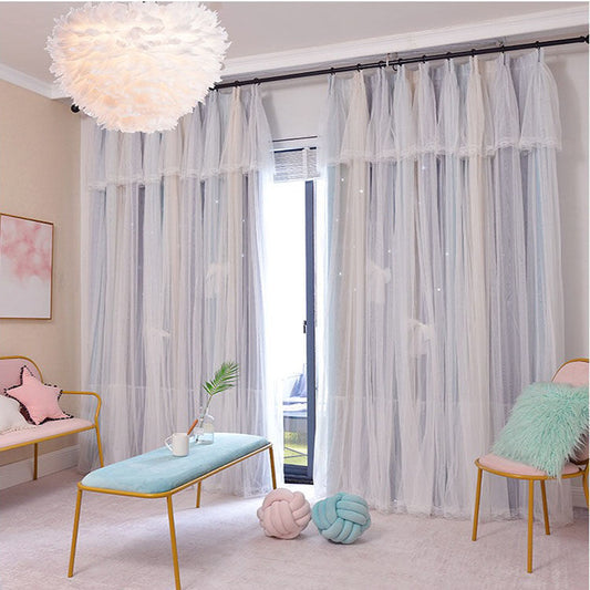 Nordic Simple Hollow Star Princess Wind Bedroom Curtains ✨