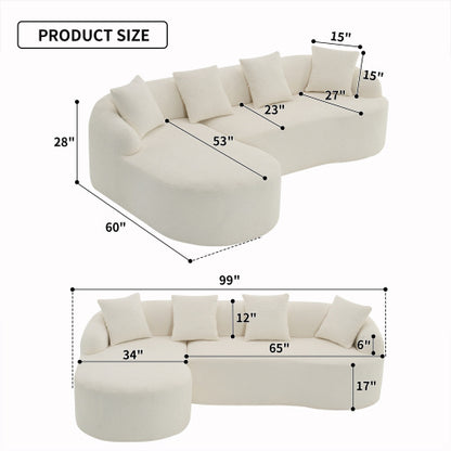 Grey Compression Sofa – 3-Seater with Chaise Longue & 4 Pillows, Wood Grain Chenille Fabric