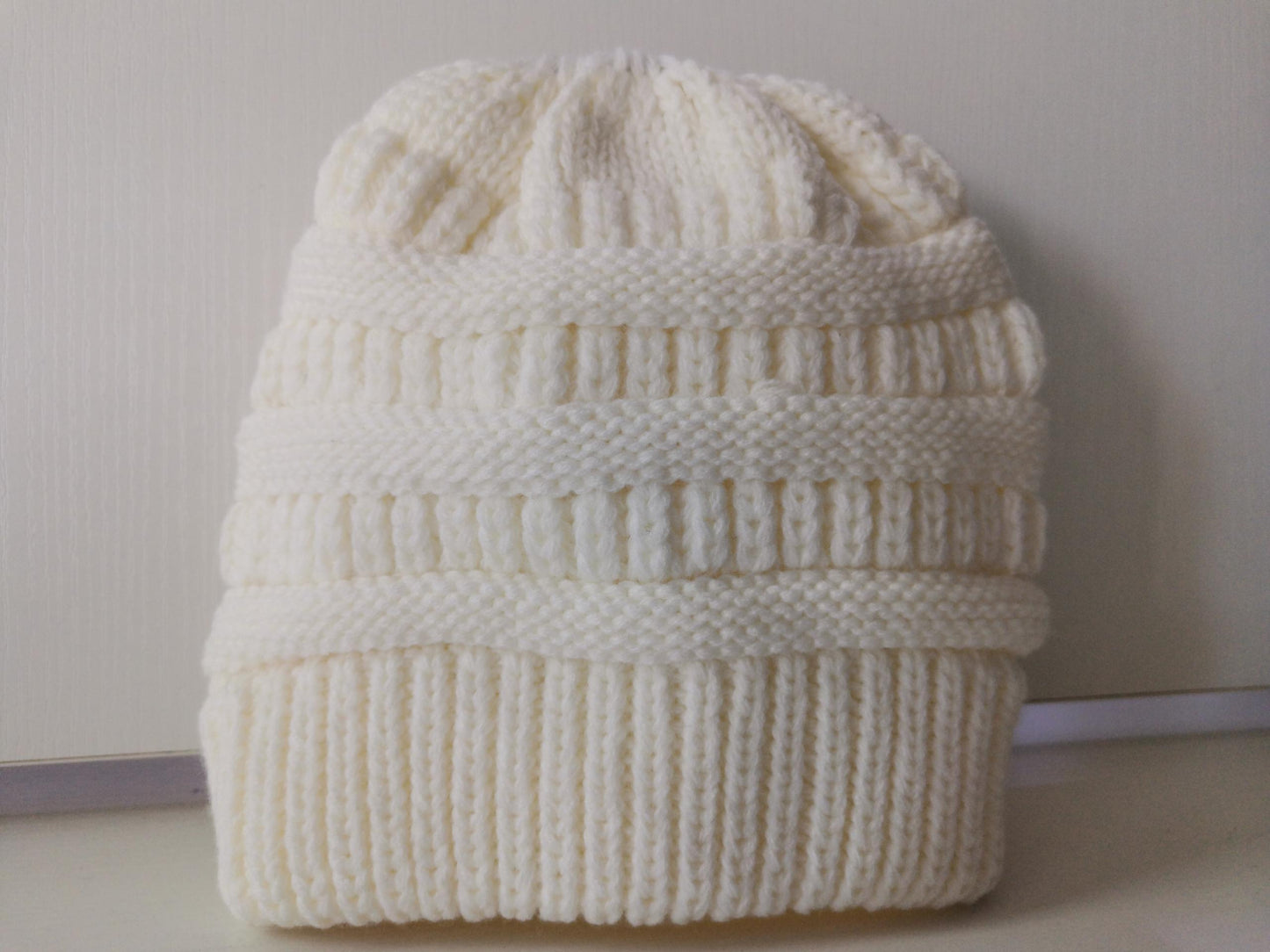 Mixed Color Knitted Wool Hat Ladies Ponytail Hat