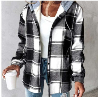 Women's Casual Plaid Hooded Coat for Autumn & Winter