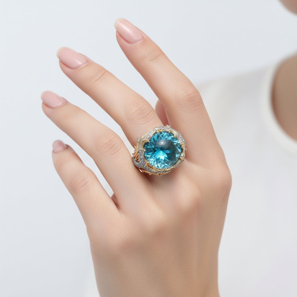 Introducing the Fashion Wave Oil Drop Diamond Inlaid Women's High-end Ring.