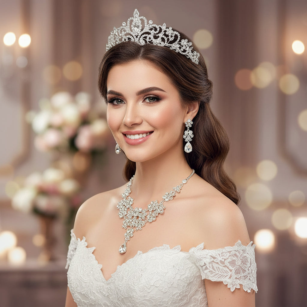 Bridal Butterfly Necklace & Headdress Set - Wedding Jewelry Accessories for Bride