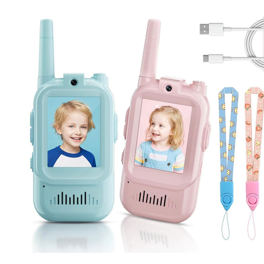 Miniature Wireless Video Walkie-Talkies for Children, Handheld, Two-Pack, Rechargeable.