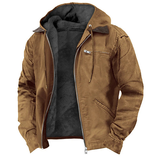 Men's Warm Fleece Zip-up Jacket with Hood & Pockets