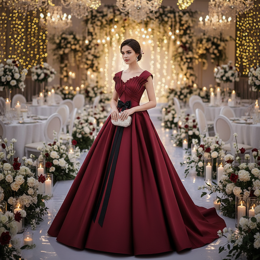 Women's Bride Host Red Dress Satin Wedding Dress