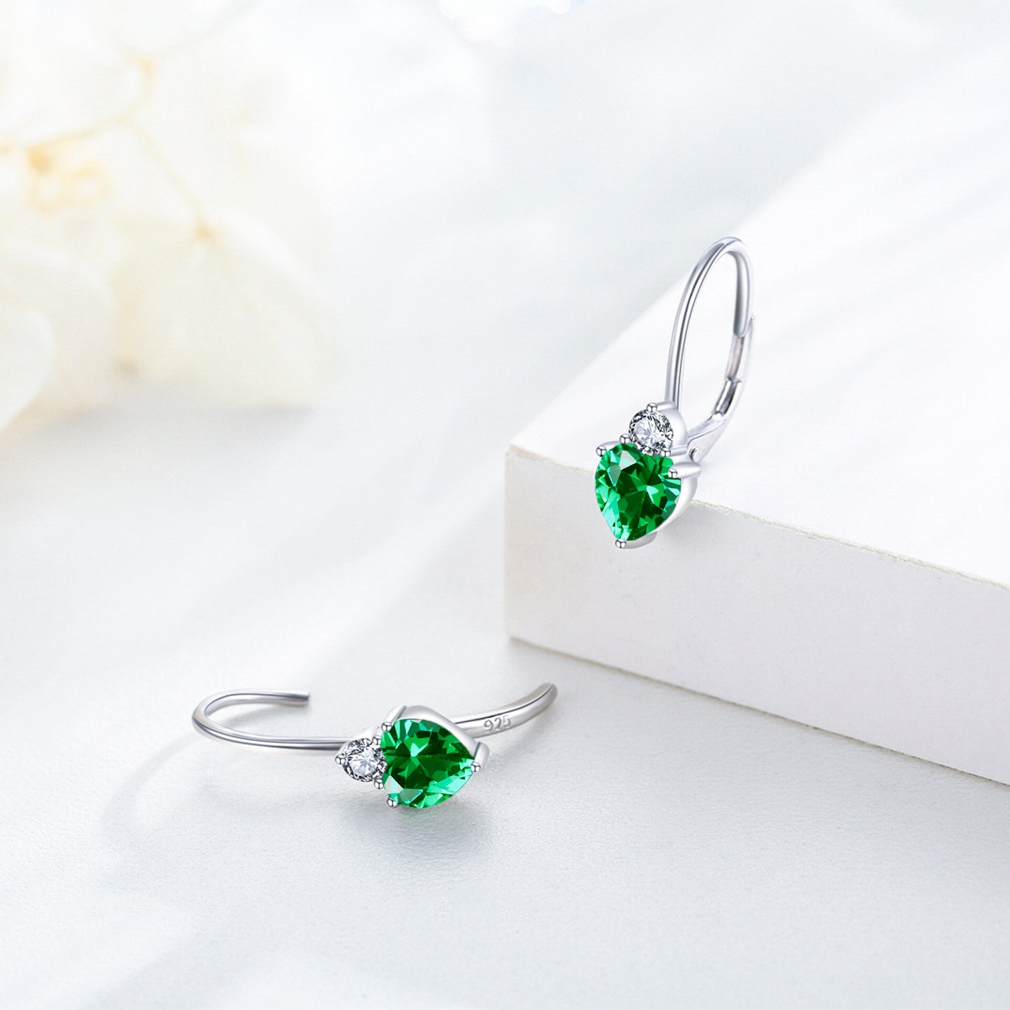 925 Sterling Silver Heart Earrings - Hypoallergenic Zirconia Birthstone Jewelry for Women