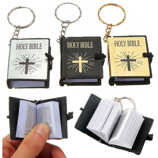 Mini English HOLY BIBLE Key Chains Real Paper Readable Bible Christian Keyrings Car Key Chains